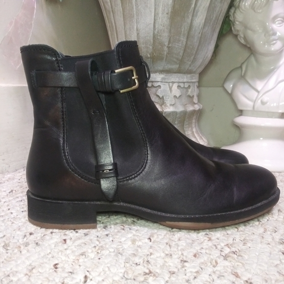 Ecco Shoes - Ecco Women's Black Equestrian Style Harness Trimmed Black Leather Ankle Boots